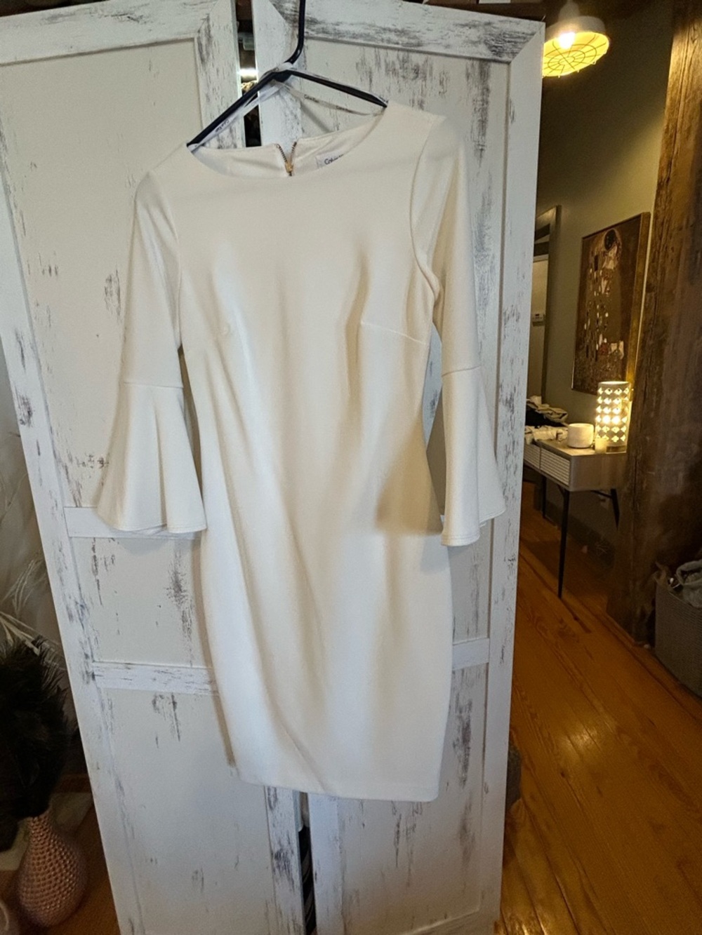 Calvin Klein Ivory Long Sleeve Bell Sleeve Sheath Dress